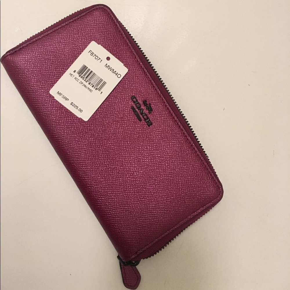 magenta metallic coach wallet